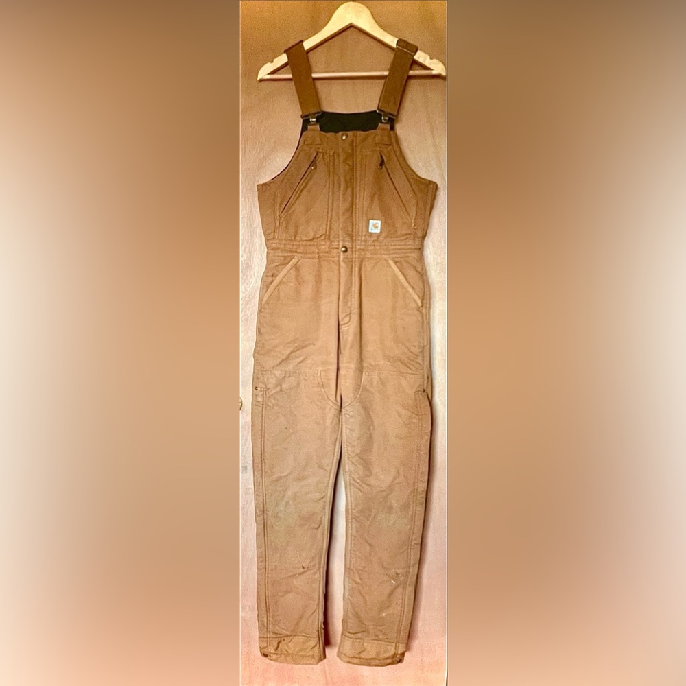 Carhartt Women’s Size Small Tall Loose Fit Tan Insulated Overalls